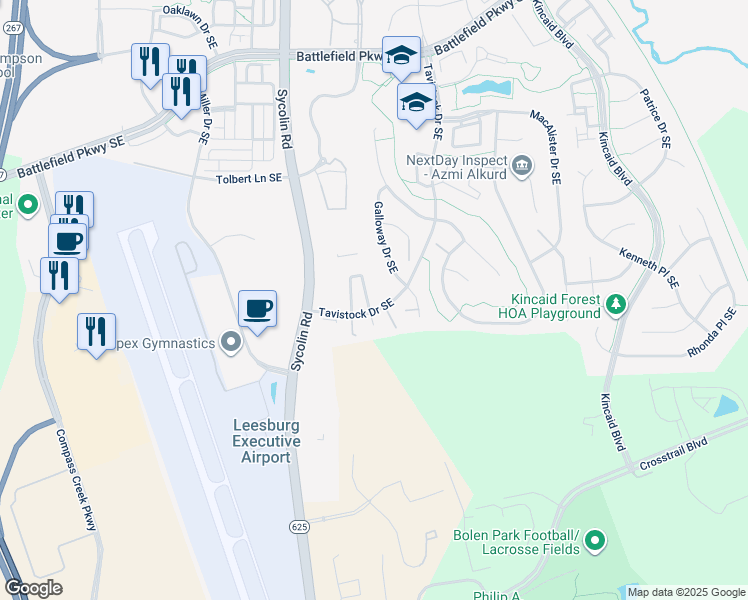 map of restaurants, bars, coffee shops, grocery stores, and more near 825 Tall Oaks Square in Leesburg