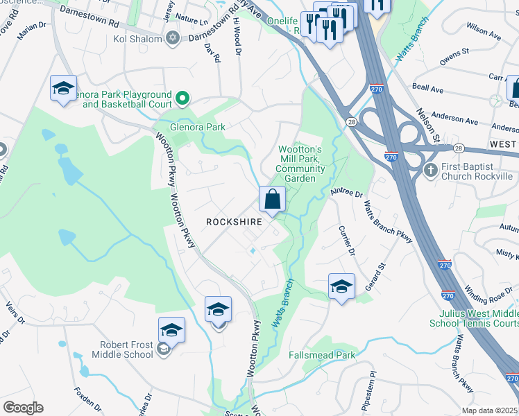 map of restaurants, bars, coffee shops, grocery stores, and more near 506 Monet Drive in Rockville