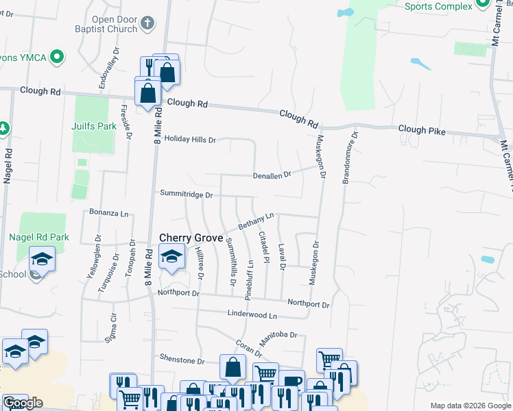 map of restaurants, bars, coffee shops, grocery stores, and more near 1729 Citadel Place in Cincinnati