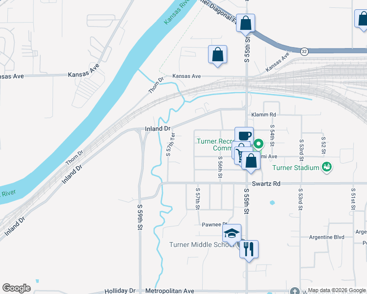 map of restaurants, bars, coffee shops, grocery stores, and more near 5739 Clark Avenue in Kansas City