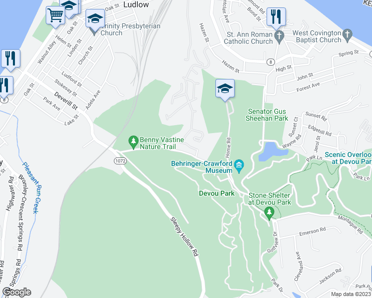 map of restaurants, bars, coffee shops, grocery stores, and more near 401 Southwind Lane in Ludlow
