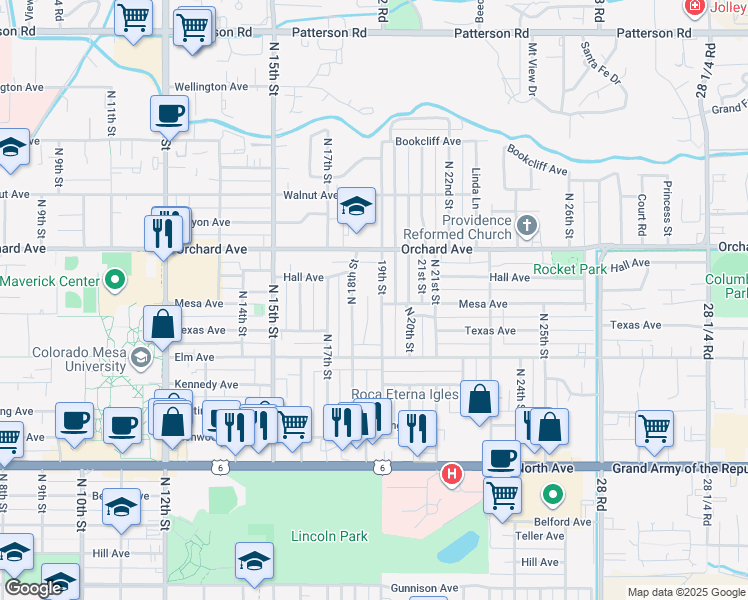 map of restaurants, bars, coffee shops, grocery stores, and more near 1630 19th Street in Grand Junction