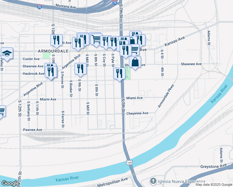 map of restaurants, bars, coffee shops, grocery stores, and more near in Kansas City