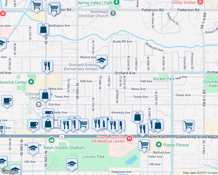 map of restaurants, bars, coffee shops, grocery stores, and more near 1716 North 19th Street in Grand Junction