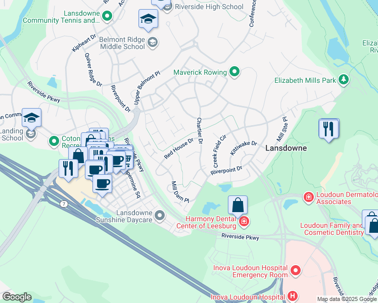 map of restaurants, bars, coffee shops, grocery stores, and more near 43728 Collett Mill Court in Leesburg