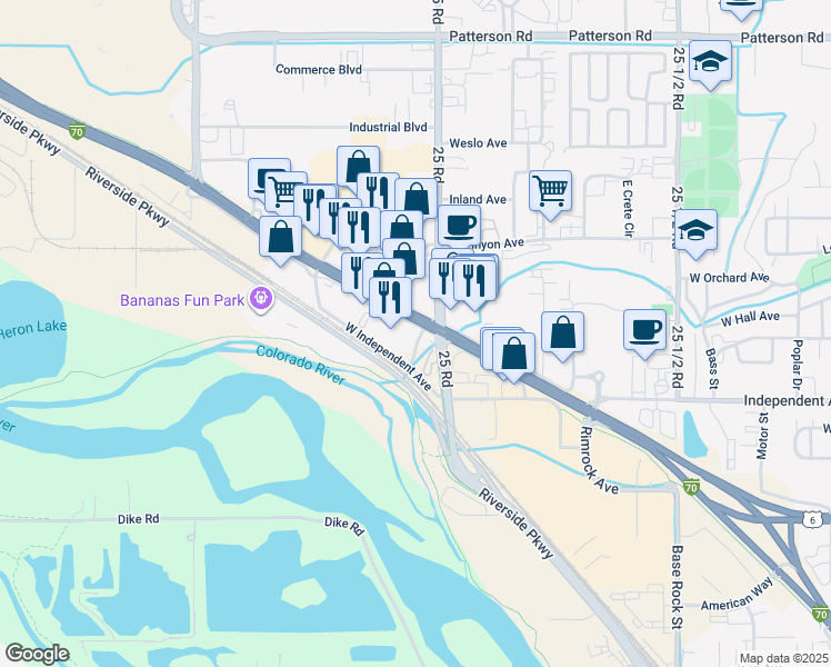map of restaurants, bars, coffee shops, grocery stores, and more near 2492 Independent Ave in Grand Junction