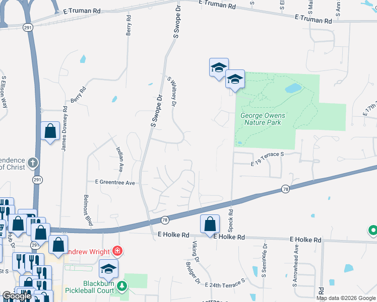 map of restaurants, bars, coffee shops, grocery stores, and more near 1739 Covingtree Bend Street in Independence