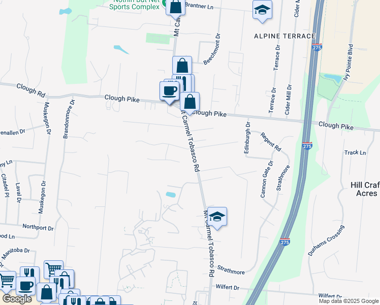 map of restaurants, bars, coffee shops, grocery stores, and more near 552 Sugar Maple Court in Cincinnati