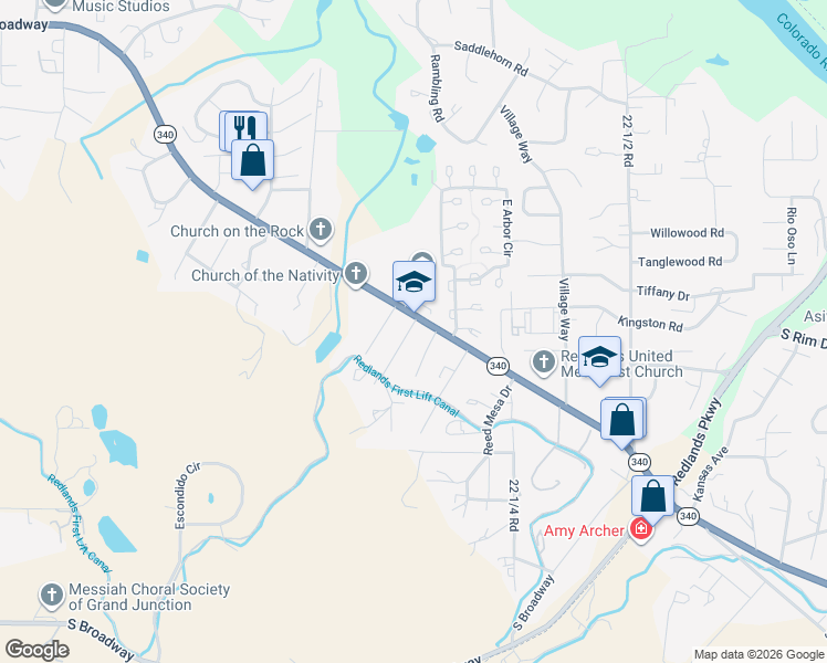 map of restaurants, bars, coffee shops, grocery stores, and more near 531 Mockingbird Lane in Grand Junction