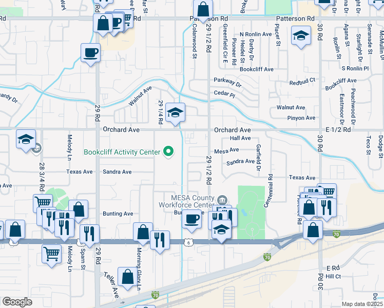 map of restaurants, bars, coffee shops, grocery stores, and more near 2944 Sandra Avenue in Grand Junction