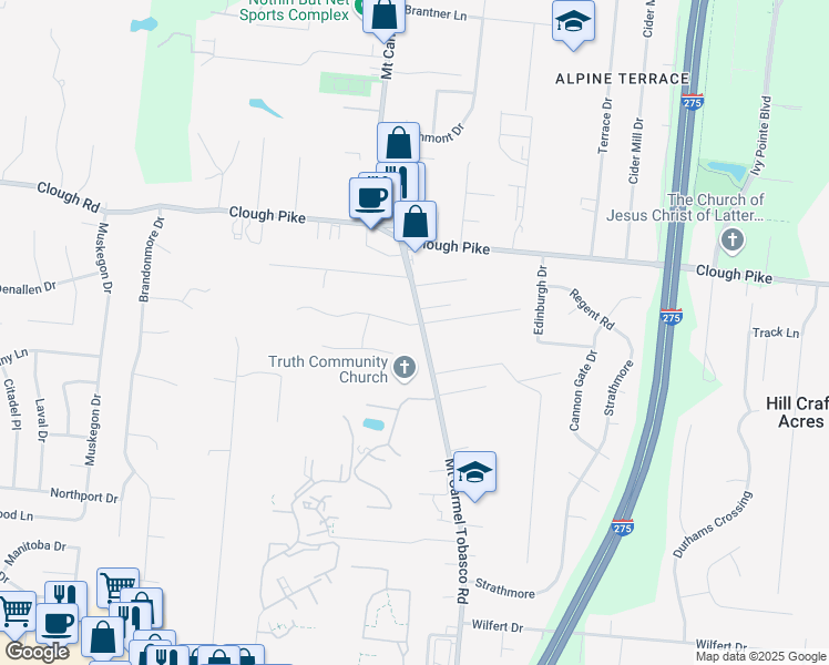 map of restaurants, bars, coffee shops, grocery stores, and more near 552 Sugar Maple Court in Cincinnati
