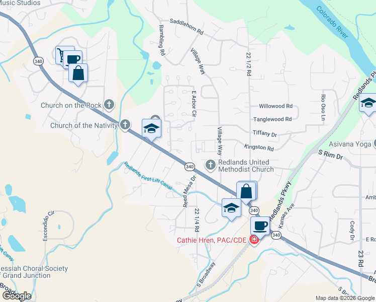 map of restaurants, bars, coffee shops, grocery stores, and more near 539 Lucas Court in Grand Junction