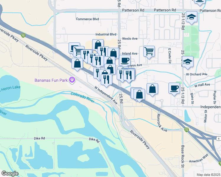 map of restaurants, bars, coffee shops, grocery stores, and more near 2492 Independent Ave in Grand Junction