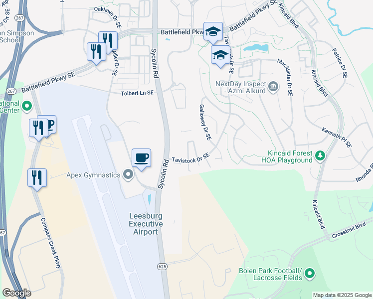 map of restaurants, bars, coffee shops, grocery stores, and more near 879 Tall Oaks Square Southeast in Leesburg