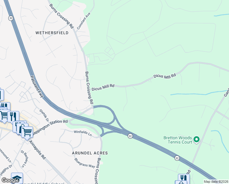 map of restaurants, bars, coffee shops, grocery stores, and more near 1441 Dicus Mill Road in Severn