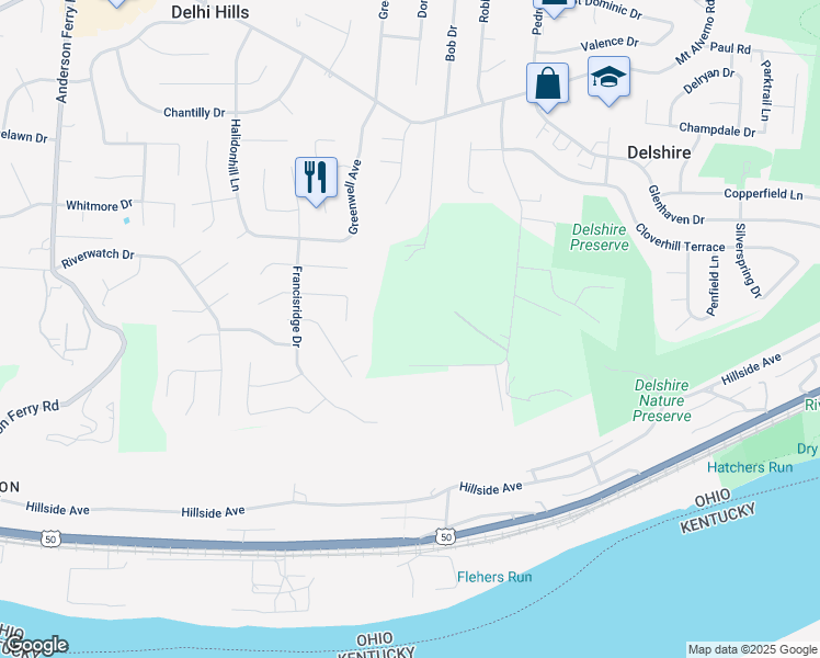 map of restaurants, bars, coffee shops, grocery stores, and more near 155 Pedretti Avenue in Cincinnati