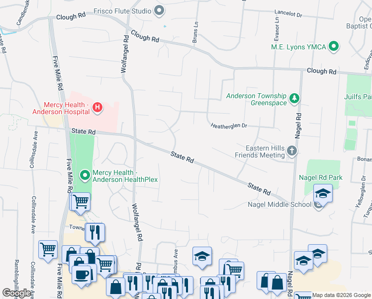 map of restaurants, bars, coffee shops, grocery stores, and more near 7770 State Road in Cincinnati