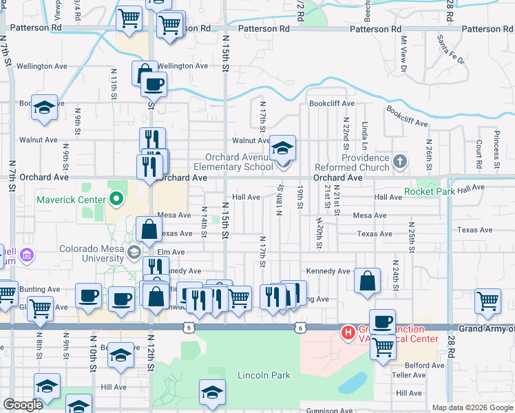 map of restaurants, bars, coffee shops, grocery stores, and more near 1648 North 16th Street in Grand Junction