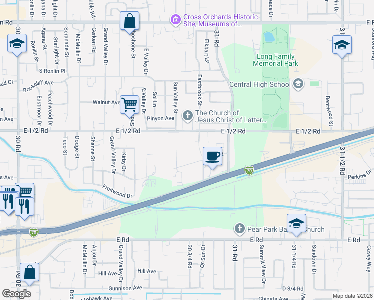map of restaurants, bars, coffee shops, grocery stores, and more near 3081 East 1/2 Road in Grand Junction