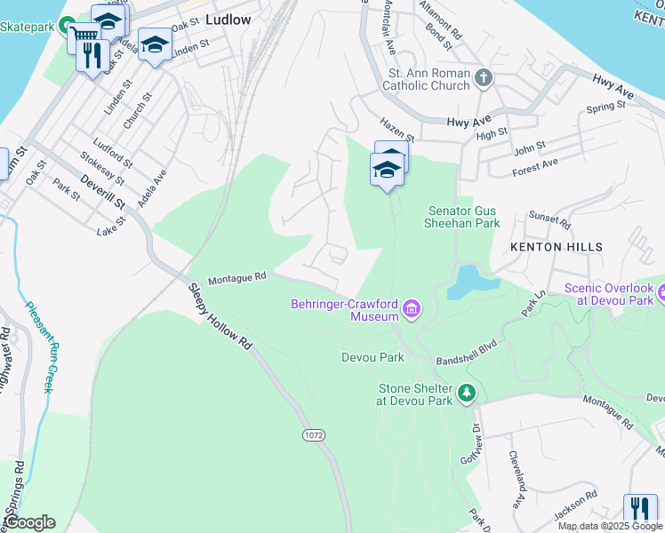 map of restaurants, bars, coffee shops, grocery stores, and more near 622 Rivers Breeze Drive in Ludlow