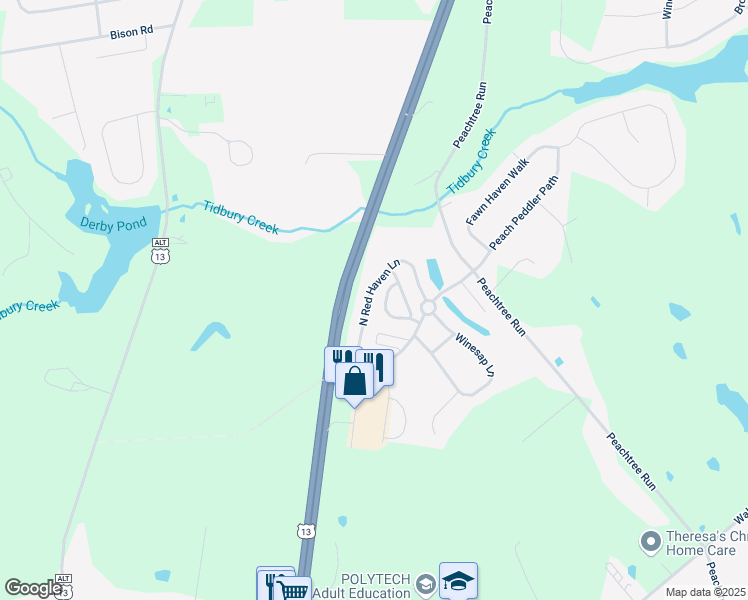 map of restaurants, bars, coffee shops, grocery stores, and more near 255 North Red Haven Lane in Dover