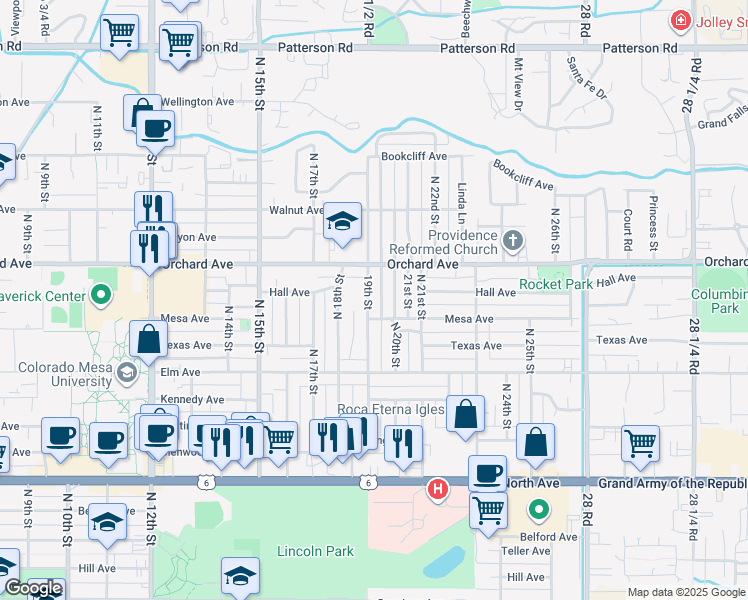 map of restaurants, bars, coffee shops, grocery stores, and more near 1824 19th Street in Grand Junction