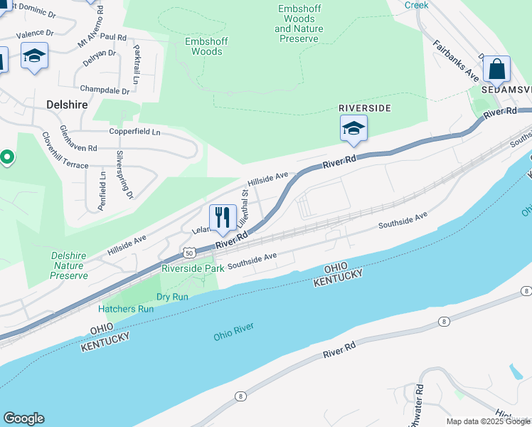 map of restaurants, bars, coffee shops, grocery stores, and more near 402 Ingalls Street in Cincinnati