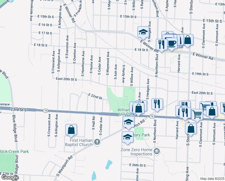 map of restaurants, bars, coffee shops, grocery stores, and more near 2001 South Ash Avenue in Independence