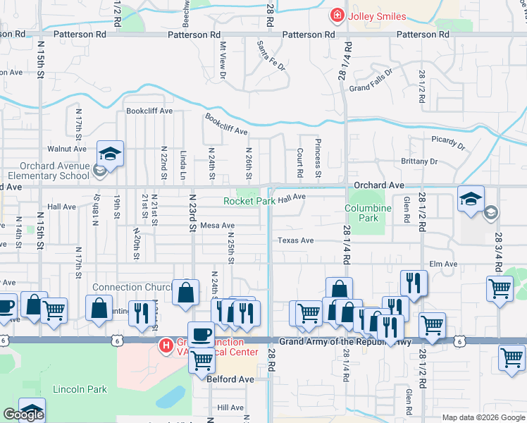 map of restaurants, bars, coffee shops, grocery stores, and more near 1818 North 26th Street in Grand Junction