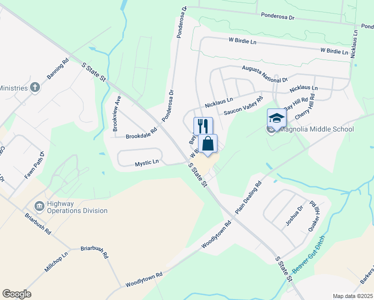 map of restaurants, bars, coffee shops, grocery stores, and more near 65 Bay Hill Lane in Magnolia