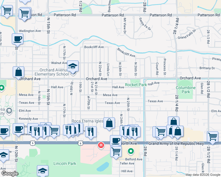 map of restaurants, bars, coffee shops, grocery stores, and more near 1801-1821 North 23rd Street in Grand Junction