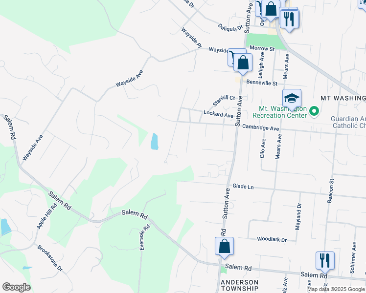 map of restaurants, bars, coffee shops, grocery stores, and more near 1634 Longbourn Street in Cincinnati