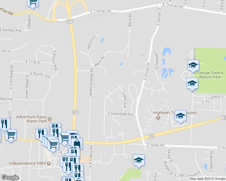 map of restaurants, bars, coffee shops, grocery stores, and more near 1836 Belmont Boulevard in Independence
