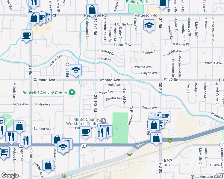 map of restaurants, bars, coffee shops, grocery stores, and more near 2957 1/2 Hall Avenue in Grand Junction