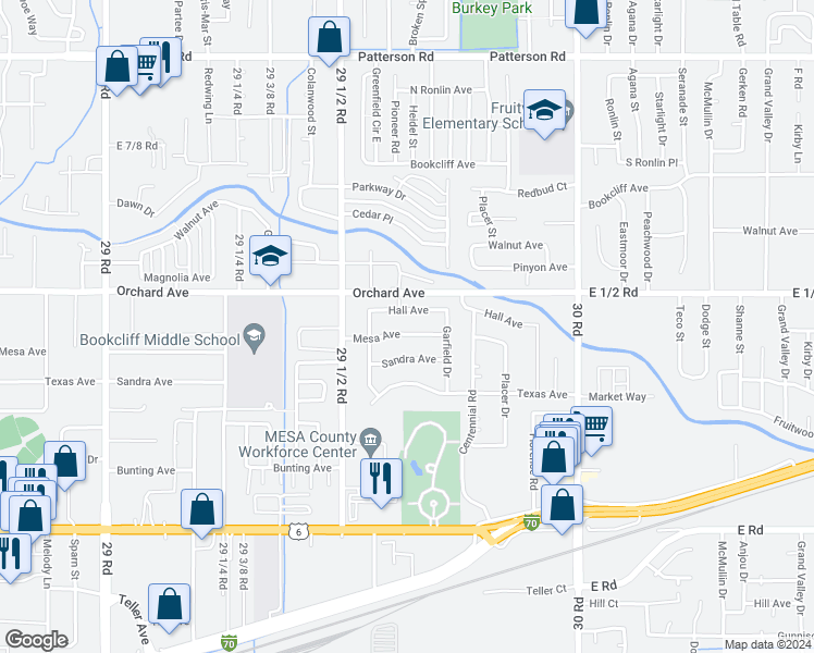 map of restaurants, bars, coffee shops, grocery stores, and more near 2964 Mesa Avenue in Grand Junction