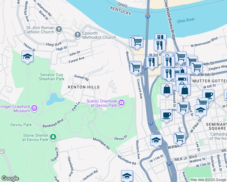 map of restaurants, bars, coffee shops, grocery stores, and more near 114 Winding Way in Covington