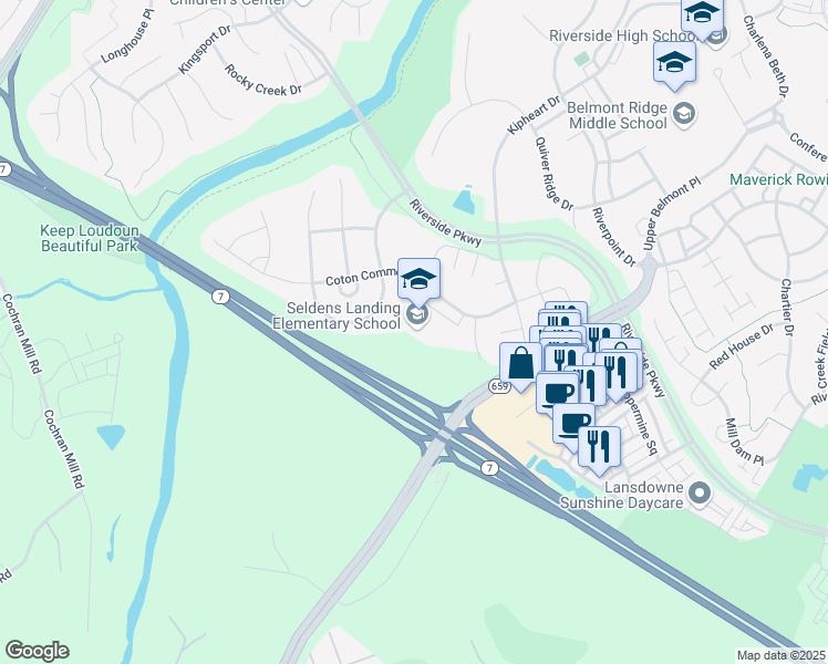 map of restaurants, bars, coffee shops, grocery stores, and more near 43345 Coton Commons Drive in Leesburg
