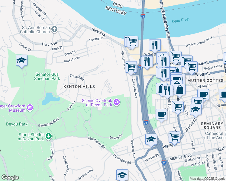map of restaurants, bars, coffee shops, grocery stores, and more near 111 Winding Way in Covington