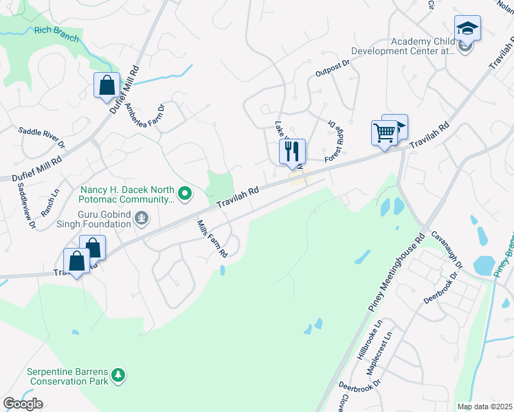 map of restaurants, bars, coffee shops, grocery stores, and more near 11201 Potomac Oaks Drive in Rockville