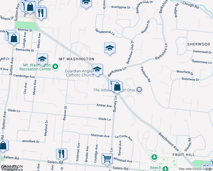 map of restaurants, bars, coffee shops, grocery stores, and more near 6539 Ohio 125 in Cincinnati