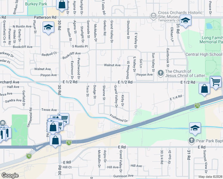 map of restaurants, bars, coffee shops, grocery stores, and more near 3041 East 1/2 Road in Grand Junction