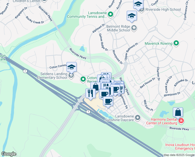 map of restaurants, bars, coffee shops, grocery stores, and more near 19242 Coton Holdings Court in Leesburg