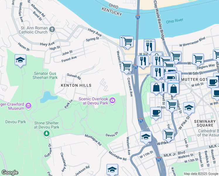 map of restaurants, bars, coffee shops, grocery stores, and more near 111 Winding Way in Covington