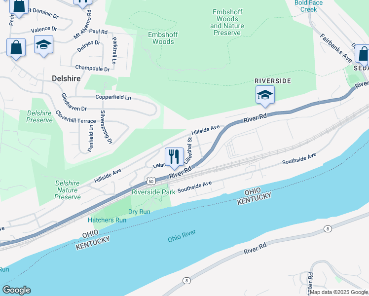 map of restaurants, bars, coffee shops, grocery stores, and more near 355 Lilienthal Street in Cincinnati