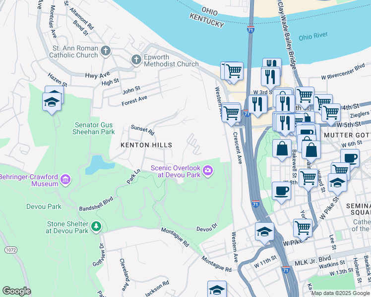 map of restaurants, bars, coffee shops, grocery stores, and more near 102 Winding Way in Covington