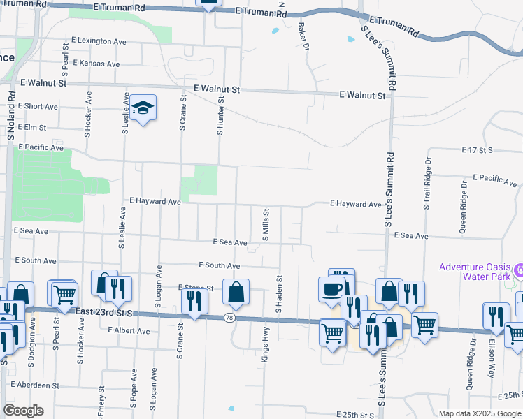 map of restaurants, bars, coffee shops, grocery stores, and more near 1209 East Hayward Avenue in Independence