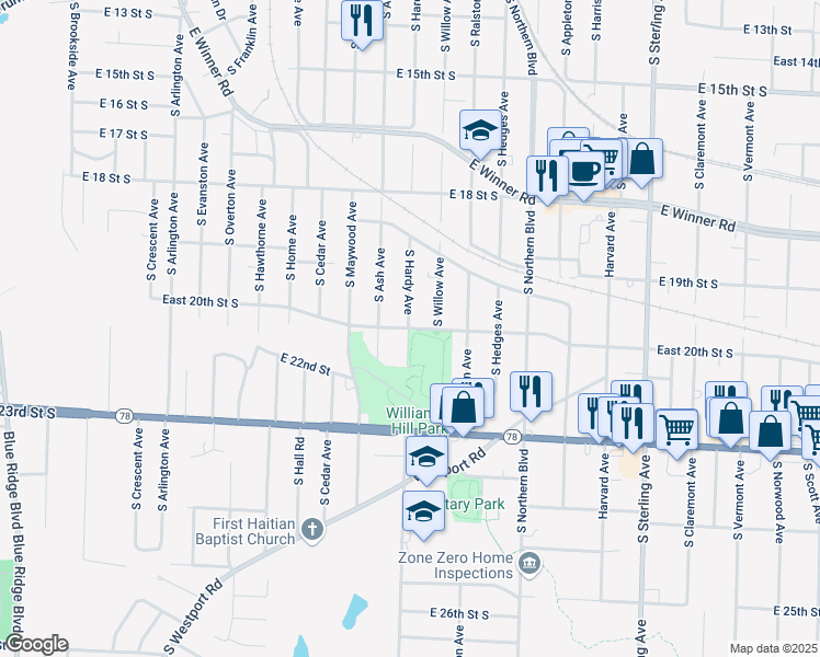 map of restaurants, bars, coffee shops, grocery stores, and more near 10402 East 20th Street South in Independence