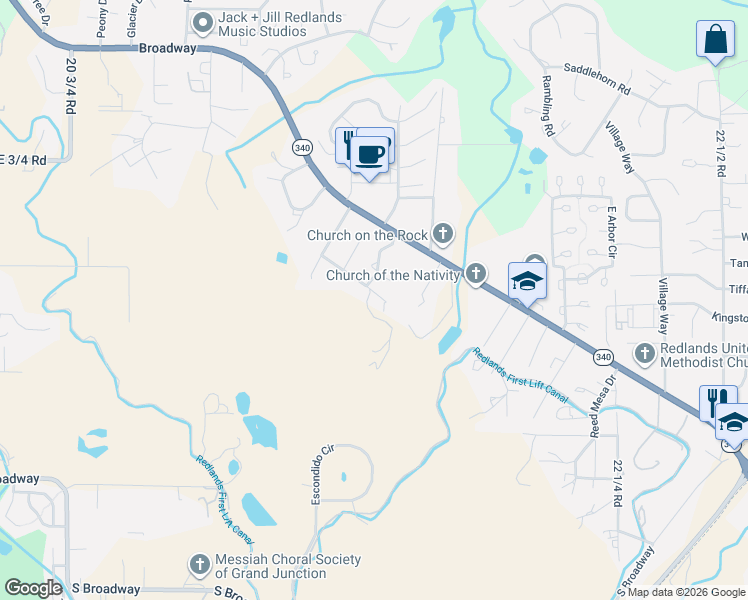 map of restaurants, bars, coffee shops, grocery stores, and more near 542 West Greenwood Drive in Grand Junction