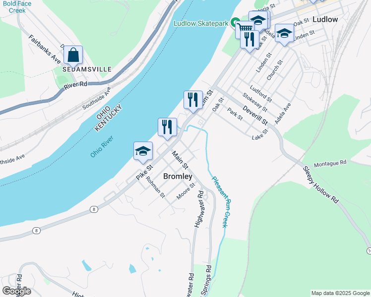 map of restaurants, bars, coffee shops, grocery stores, and more near 2 Shelby Street in Bromley