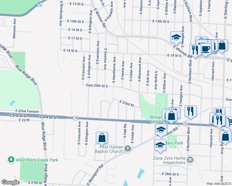 map of restaurants, bars, coffee shops, grocery stores, and more near 2013 South Hawthorne Avenue in Independence